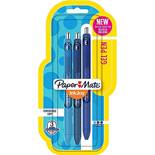 Paper Mate InkJoy Retractable Gel Pens Medium Point, 0.7mm, Assorted Blue, 3 Pack