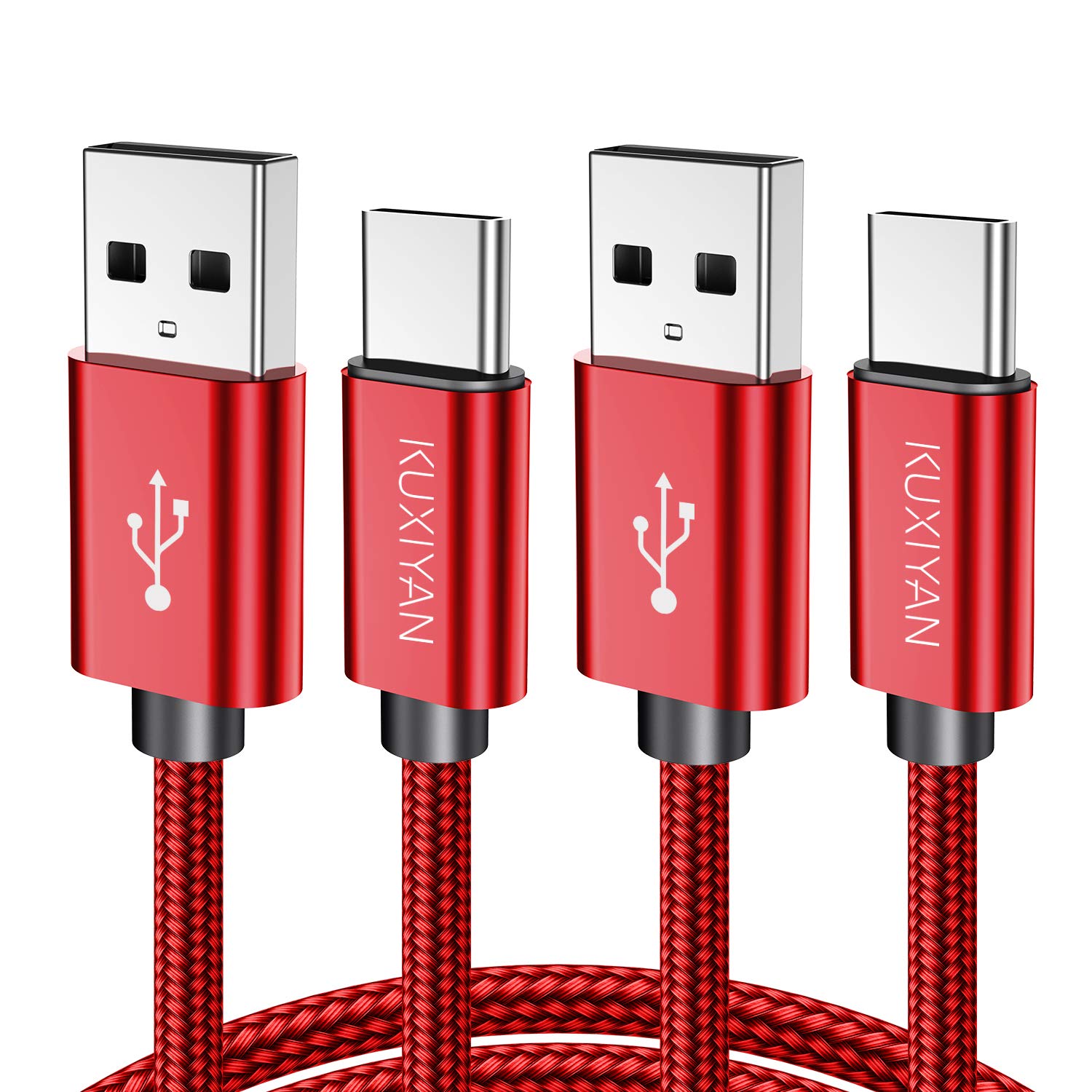 USB Type C Cable, (2-PACK 3FT) USB C Charger Cable Nylon Braided Fast Charging Sync Cord Compatible Samsung Galaxy S10e S9 S8 Plus,Note 9 8, LG G7 V30S V35 THINQ V30 G6,Google Pixel 2 xl,HTC U12+(Red)