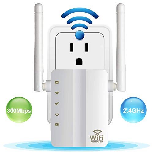 Aigital WiFi Range Extender 300 Mbps Mini Wireless WiFi Repeater Router Internet Signal Booster with WPS Function 2.4GHz Band Amplifier with High Gain Dual Antenna Covering Whole Smart Home