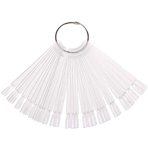 50 Pcs False Nail Sticks Polish Board Nail Polish Practice Display Art Tips with Metal Split Ring (Clear Design#2)