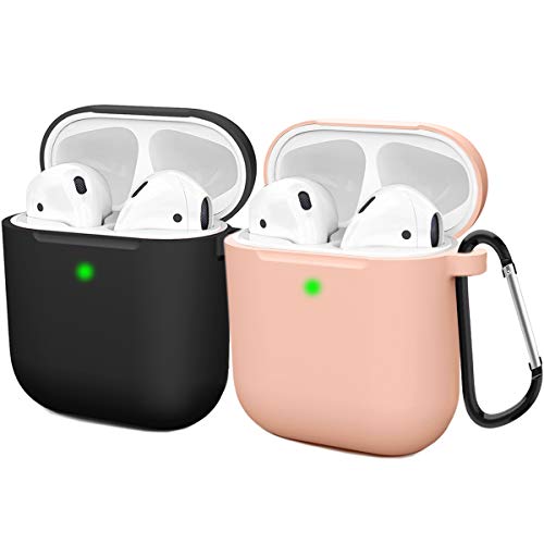 Compatible with AirPods Case Cover Silicone Protective Skin for Airpods Case 2&1 (2 Pack) Black/Sand Pink