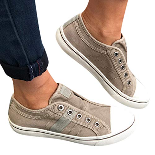 Cenglings Women's Sneakers, Women Round Toe Canvas Flat Shoes Slip On Shoes Casual Sport Shoes Walkings Shoes Office Loafers
