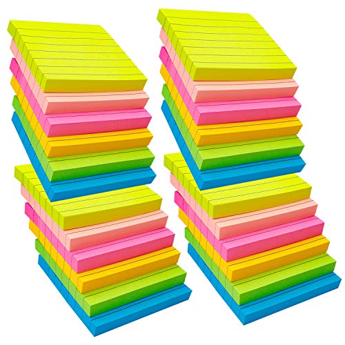 Book Cover Lined Sticky Notes 3 in x 3 in, 6 Bright Colorful Sticky Notes with Lines, Easy to Post, 24 Pack, 100 Sheets/Pad