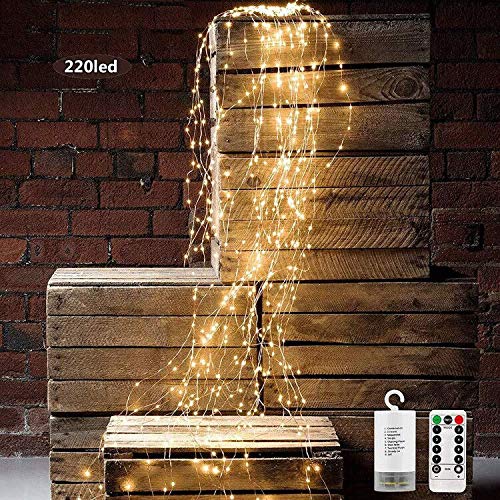Book Cover bolansi String Lights Decorative 11 Strands 220 LEDs Waterfall Tree Vine Starry Lights Battery Operated Silver Wire Branch Lights with Remote Timer for Christmas Bedroom Garden Outdoor (Warm White)
