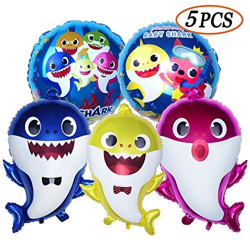 5 Piece Baby Shark Theme Birthday Party Supplies and Decorations Foil Helium Balloons for Kid Baby Shower Event Decor