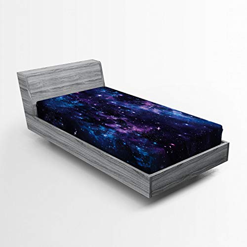 Ambesonne Space Fitted Sheet, Mystical Sky with Star Clusters Cosmos Nebula Celestial Scenery Artwork, Soft Decorative Fabric Bedding All-Round Elastic Pocket, Twin Size, Purple Blue