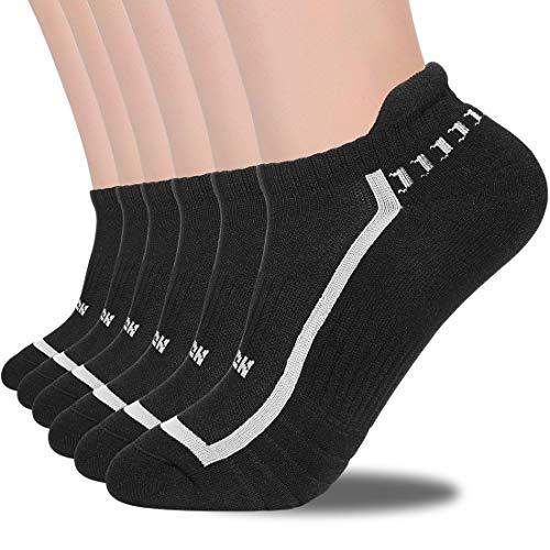 Pakoo Menâ€™s Athletic Socks 6 Pack, Sports No Show Low Cut Cotton Ankle Socks (Black, M)