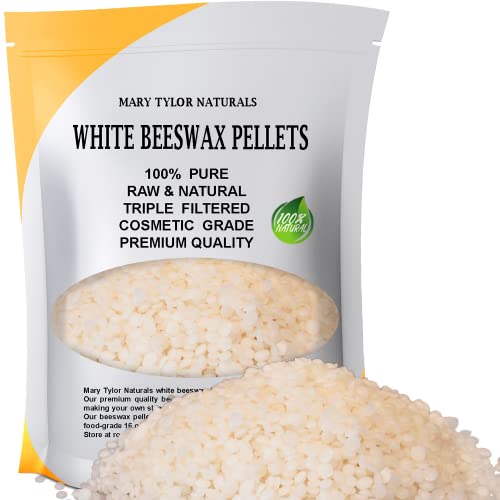 White Beeswax Pellets (1 lb), Certified Organic by Mary Tylor Naturals, Premium Quality, Cosmetic Grade, Triple Filtered Pastilles Great for DIY Lip Balm Recipes Body Creams, Lotions, Deodorants