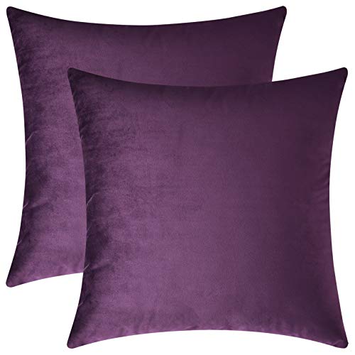 Book Cover Mixhug Decorative Throw Pillow Covers, Velvet Cushion Covers, Solid Throw Pillow Cases for Couch and Bed Pillows, Purple, 20 x 20 Inches, Set of 2