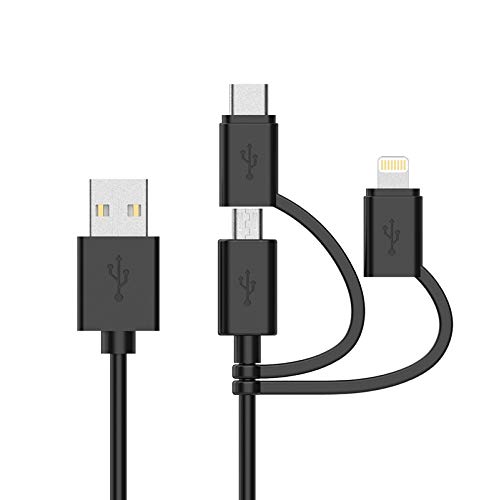Apple MFI Certified 3-in-1 Cable, Lightning/Type C/Micro USB Cable for iPhone, iPad, Huawei, HTC, LG, Samsung Galaxy, Sony Xperia, Android Smartphones, iPad Pro 2018 and More 3 in 1 Black(6FT)