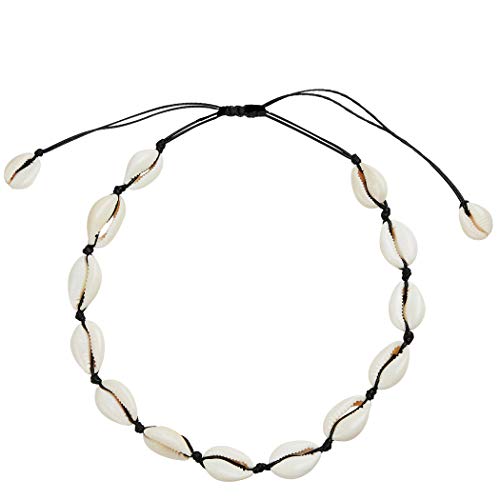 Book Cover SXNK7 Natural Shell Necklace Choker for Women Girl Bead Pearl Handmade Hawaii Wakiki Beach Rope Jewelry (Black Weaving Necklace)