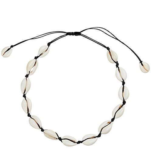 SXNK7 Natural Shell Necklace Choker for Women Girl Bead Pearl Handmade Hawaii Wakiki Beach Rope Jewelry (Black Weaving Necklace)