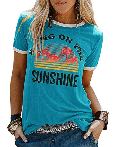 YEXIPO Womens Bring On The Sunshine T-Shirt Graphic Tees Letter Printed Loose Casual Summer Funny Tops