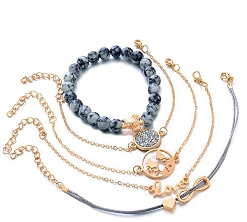 Eleusine 5pcs Bohemian Weaving Letters Wristband Multilayer Bracelet Set Women Bracelet Jewelry