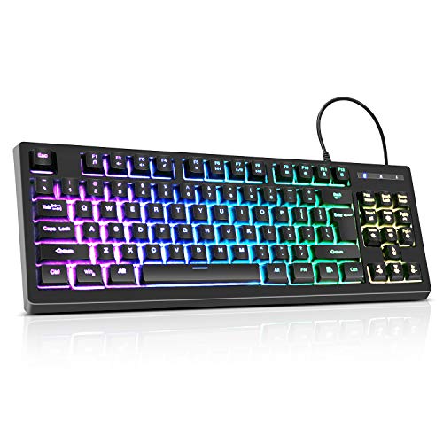 RGB Gaming Keyboard USB Wired,87 Keys Rainbow Game Keyboard,Variable Colorful Backlight Gaming Keyboard,Light Up Keyboard for Game and Work