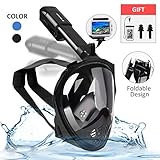 SPORUS Snorkel Mask Full Face, Diving Mask Anti-Fog 180°Panoramic View with Foldable Tube for Adults and Kids Black L/XL