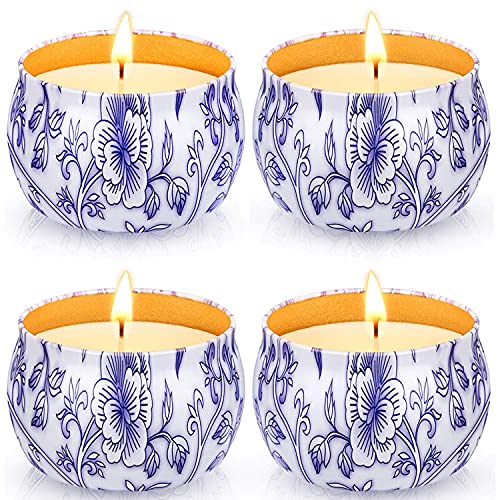 Aromama Citronella Candles Indoor and Outdoor, Scented Natural Soy Wax Portable Travel Tin Candle Gift Set, 4 x 4.2 Oz Pack of 4