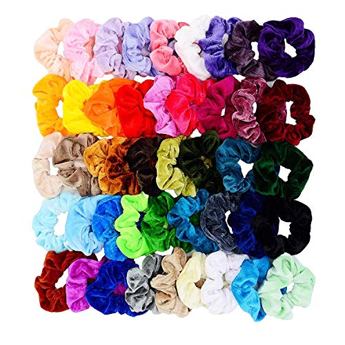 Hair Scrunchies Kit Velvet Satin Chiffon Silk Glitter Paillette Rabbit Bunny Ear Bowknot Elastic Hair Bands Scrunchy Hair Ponytail Ties Ropes Scrunchie for Women Girls Hair Accessories