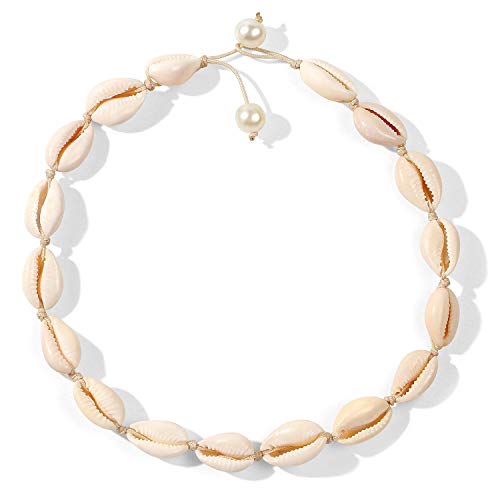 Shell Choker Necklace Bracelet for Women VSCO Conch Shell Necklace Handmade Summer Beach Rope Choker Seashell Choker Cowrie Puka Shell Bead Necklace for Girls Ladies