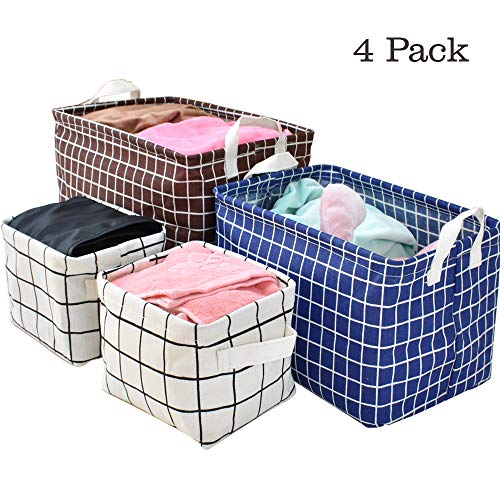 Storage Basket Bins, 4 Pack Toy Storage Organizers Collapsible Baskets Cloth Containers Organizer with Carry Handles for Linens, Towels, Toys, Drawers, Home Closet, Shelf, Nursery, Cabinet
