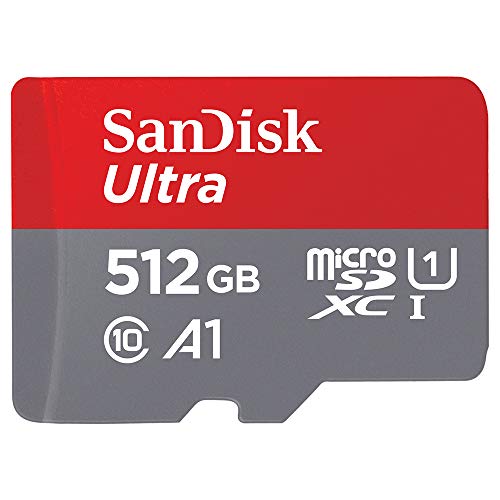 SanDisk 512GB Ultra MicroSDXC UHS-I Memory Card with Adapter - 100MB/s, C10, U1, Full HD, A1, Micro SD Card - SDSQUAR-512G-GN6MA
