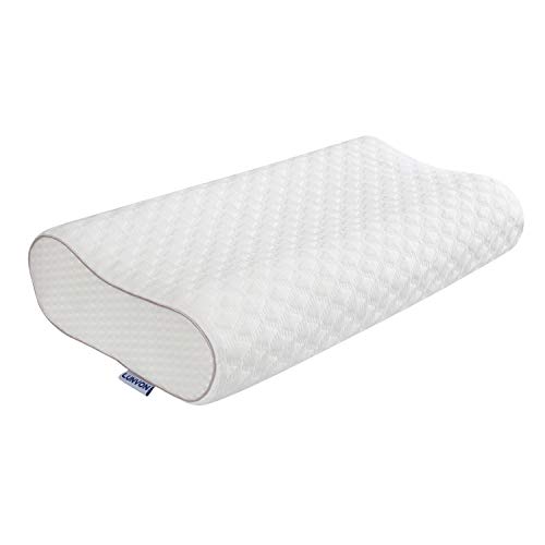 Lunvon Queen Memory Foam Bed Pillow for Sleeping Height Adjustable Cervical Pillow with Pain Relief Design Breathable Cooling Hypoallergenic Cotton Cover Protector CertiPUR-US, White