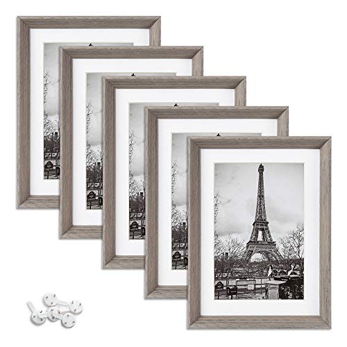 Book Cover upsimples 5x7 Picture Frames with High Definition Glass,Rustic Photo Frames for Wall or Tabletop Display,Set of 5,Light Grey