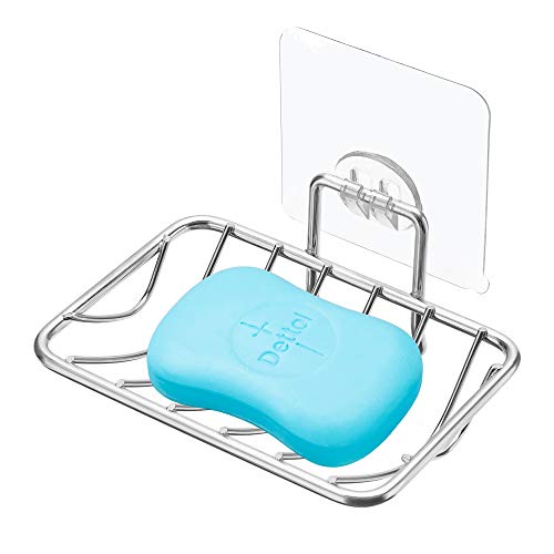iPEGTOP Adhesive Shower Soap Dish - No Drilling No Trace Rustproof Stainless Steel Soap Saver Sponge Holder for Bathroom & Kitchen Sink
