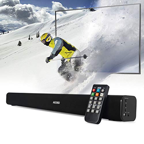 Soundbar, AKIXNO 3 EQ Mode 20W Home Theater Audio Speaker for TV, Wired & Wireless Bluetooth Stereo Sound Bar, Optical/RCA/Line-in Connection, Wall Mountable, Remote Control - 24-Inch