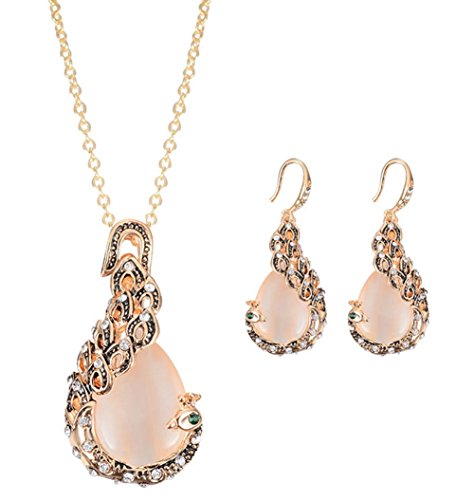 andy cool Vintage Women Elegant Peacock Waterdrop Rhinestone Pendant Necklace Earrings Crystal Jewelry Set Wedding Jewlery