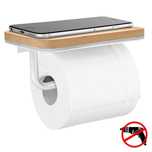 COOFOK Toilet Paper Holder,Japanese Style Roll Tissue Holder, Bathroom Accessories Wall Mount Shelf,Solid Wood and Aluminum