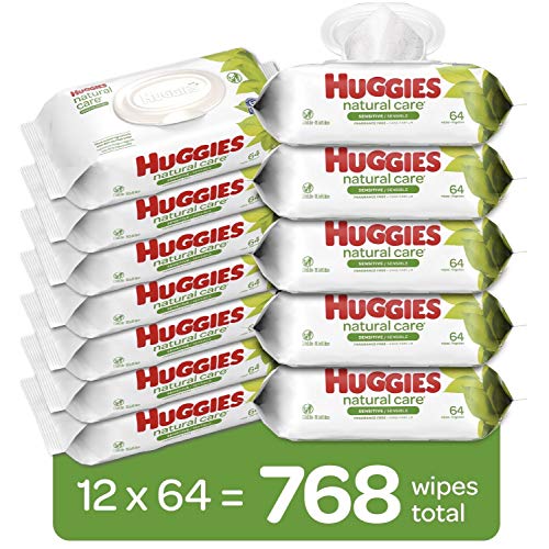 Book Cover Huggies Natural Care Sensitive Baby Wipes, Unscented, 12 Flip-Top Packs (768 Wipes Total)