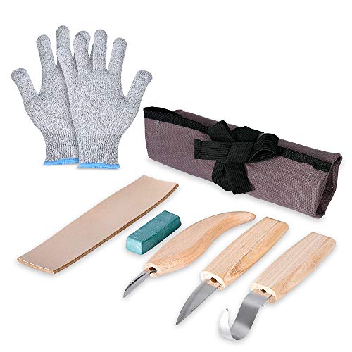 RavenWolf Wood Carving Tools Set with Traditional Pocket Knife Art Glove Woodcarving Kit for Soap Wax Whittling Kit Herramientas de Talla de Madera