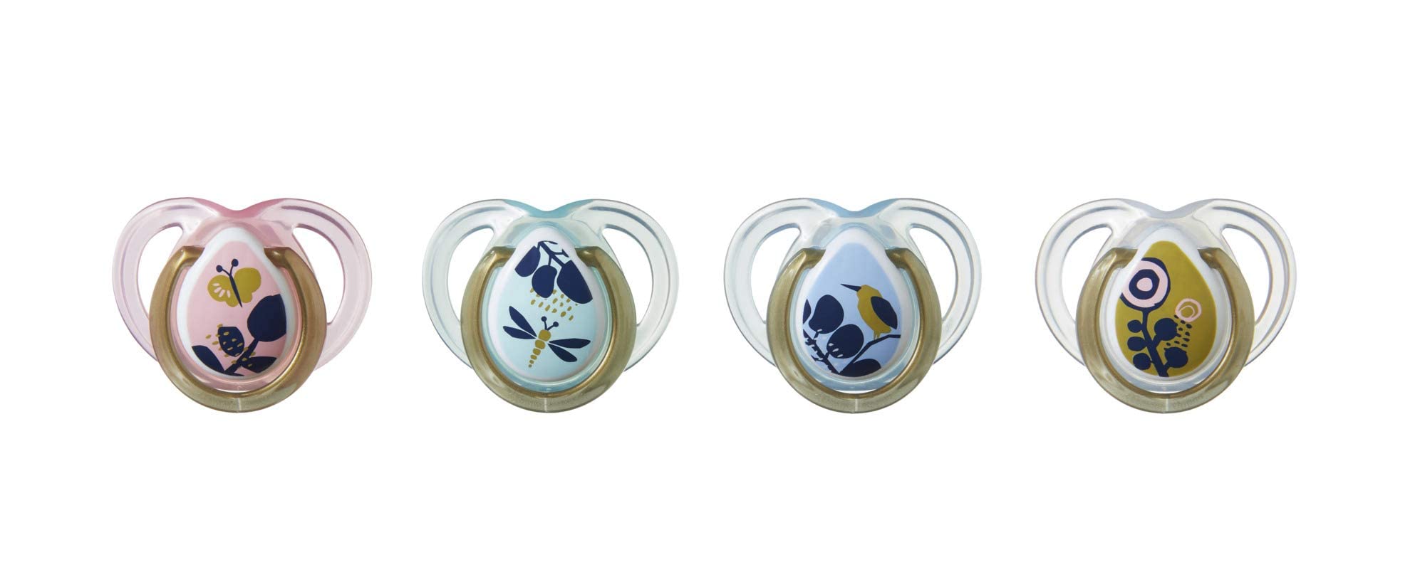 Tommee Tippee Moda Pacifiers, Symmetrical Design, BPA-Free Silicone Binkies, 0-6m, 4-Count Multiple Colors