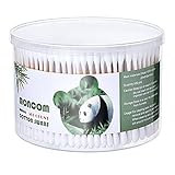MONCOM Cotton Swabs 500 Count Double Round Thick Tips | Biodegradable Eco-Friendly Strong Wooden Sticks Cotton Swabs For Ears | Firm Qtips cotton swabs | Natural Cotton Buds, 2.8 inch, One Small box