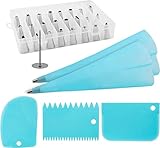 32 Piece Cake Decorating Kit – Stainless Steel Baking Supplies, Icing and Piping Tips and Bags, Scrapers, Couplers, Stud – Convenient Storage Box Included – Easy to Use and Dishwasher Safe