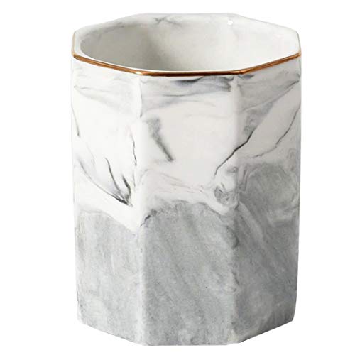 Inlefen TriplekindAABB Yeegfeycc Ceramic Pen Holder Cup Marble Pattern Pencil Organizer Pot Holders for Desk (Gray)