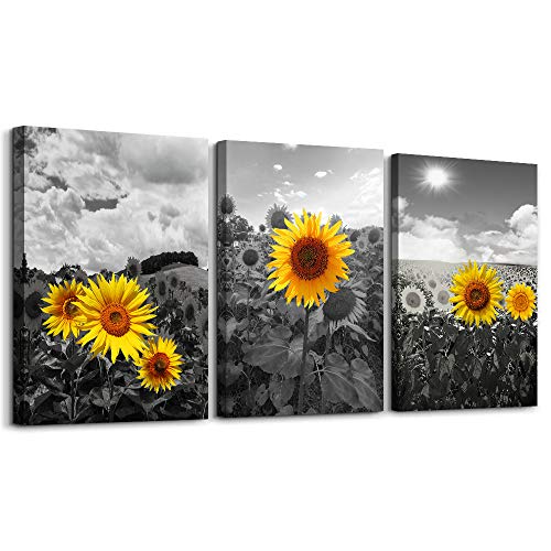 Book Cover Canvas Wall Art For Living Room Family Wall Decor For Kitchen Black And White Pastoral Scenery Sunflower Flowers Bedroom Wall Painting Art Home Decoration Bathroom Wall Pictures Artwork 16x12 3 Piece