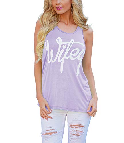 MANSY Women's Letter Printed Wifey Tank Top - Purple - Large