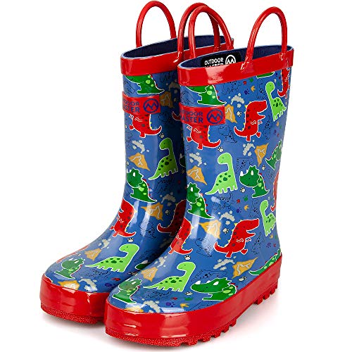 OutdoorMaster Kids Toddler Rain Boots BPA-free Easy Pull-On Handle for Boy Girl