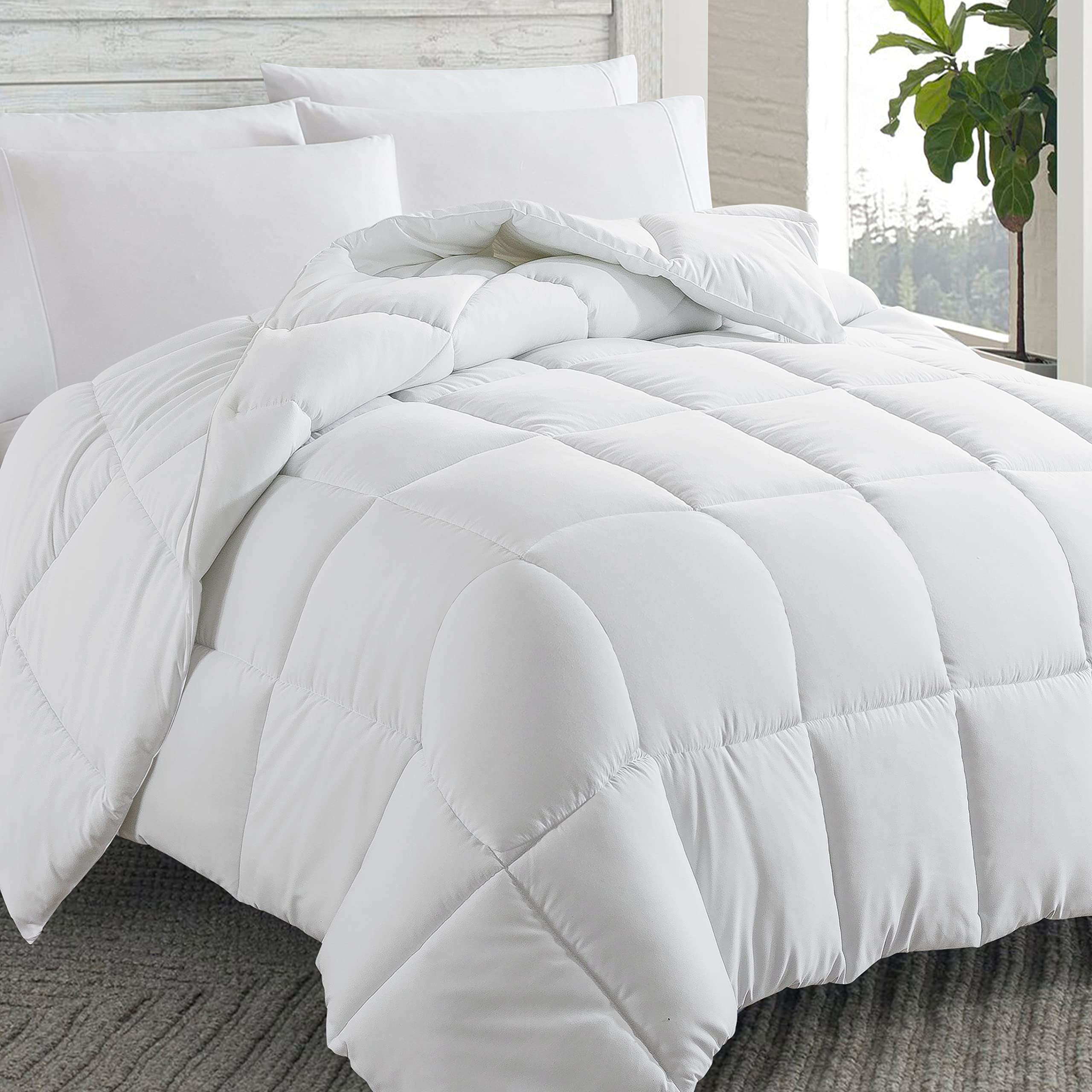 Cosybay Down Alternative Comforter (White, Cal-King) - All Season Soft Quilted California King Size Bed Comforter - Reversible Duvet Insert with Corner Tabs - Winter Summer Warm, 104x96 inches California King White