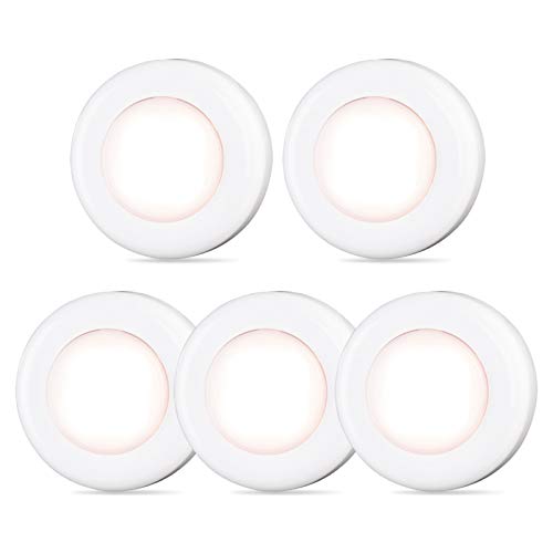 Tap Light, Push Light, STAR-SPANGLED 4 LED Mini Touch Light, Small Puck Lights Battery Powered, Stick-on Anywhere with Strong Adhesive for Closet, Cabinet, Stair, Bedroom, Kitchen (Warm White, 5 Pack)