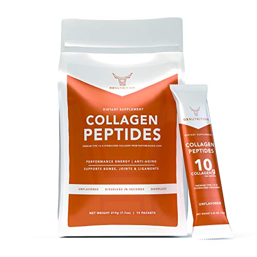 OXNUTRITION Premium Collagen Peptides Powder | Travel and On The Go - 15 Stick Packs | Grass Fed, Pasture Raised | Hydrolyzed Collagen Protein | Essential Amino Acids | Dissolves Easily