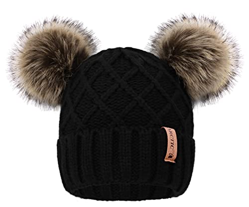 Book Cover Arctic Paw Women Winter Beanie Fleece Lined Pom Pom Beanie Hat Black Hat Coffee Ball
