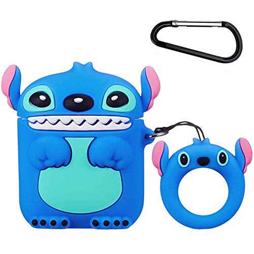 Mulafnxal Compatible with Airpods 1&2 Case,Cute Funny Cartoon Character Silicone Airpod Cover,Kawaii Fun Cool Design Skin,Fashion Animal Lilo Cases for Girls Kids Teens Boys Air pods (Blue Stitch 3D)