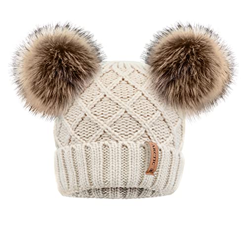 Arctic Paw Women Winter Cable Knit Fleece Lined Warm Pom Pom Beanie Hat - - One Size