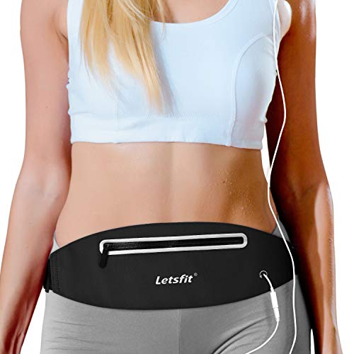 Letsfit Running Belt, Water Resistant Running Waist Pack for Running Hiking Cycling Climbing, Adjustable Running Pouch Belt for Smart Phone XS MAX 8+ 7+ 6+ 6s+, Black