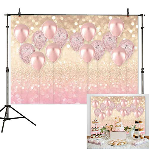 Haboke 7x5ft Durable/Soft Fabric Rose Gold Party Decorations Pink Balloon Photo Backdrop for Girls Birthday Baby Bridal Shower Bachelorette Women Party Supplies Photography Background Studio Props