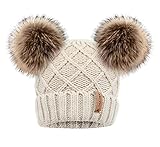Arctic Paw Womens Beanie Hat Winter Fleece Lined Pom Pom Beanie Beige Hat Coffee Ball