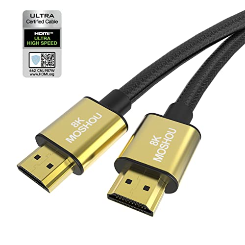 SIKAI MOSHOU Ultra High Speed HDMI 2.1 Cable 8K 60Hz, 4K 120Hz, 3D Ultra HDR 48Gbps HiFi eARC Dolby Atmos HDCP2.2 HDMI Cable Compatible with Samsung QLED 8K Q900 TV, TCL Roku TV, VIZIO TV (1.5 Feet)